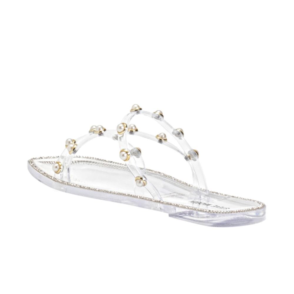 NWT Steve Madden Women's Studded Pearl Embellished Slide-On Flat Sandals - Picture 3 of 7